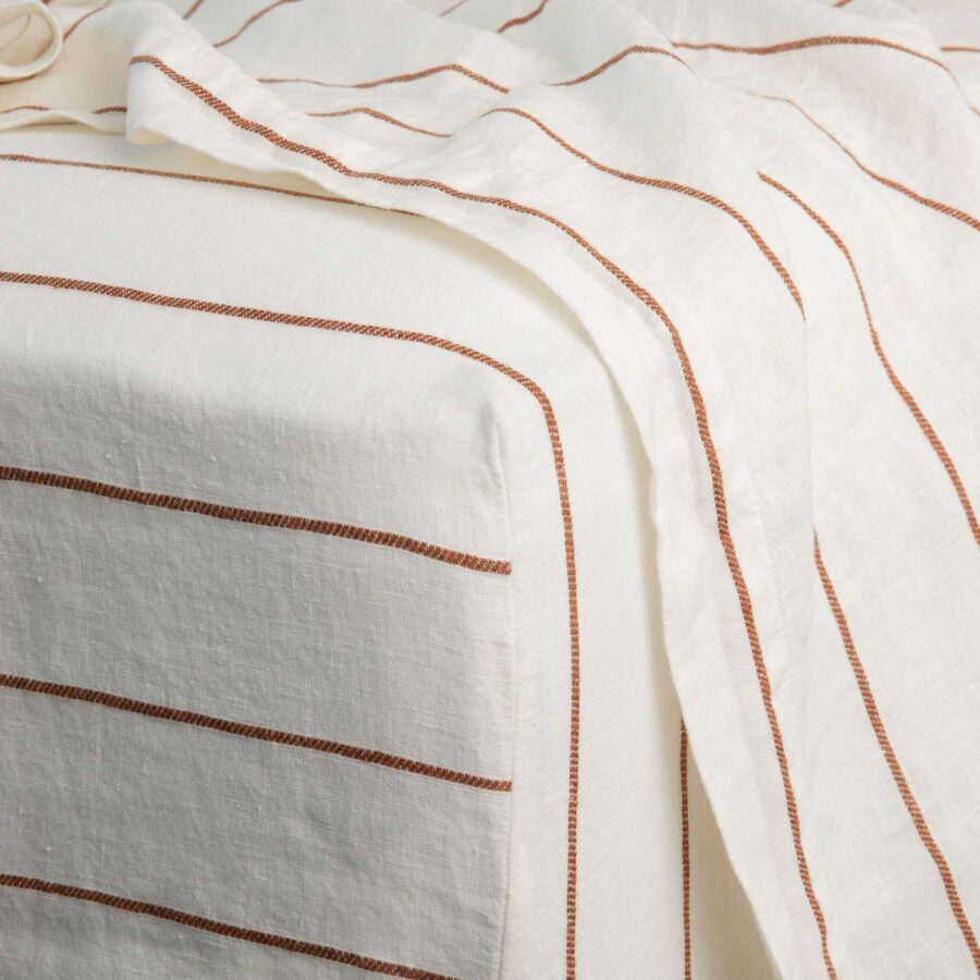 Striped Linen Fitted Sheet in Cedar Stripe