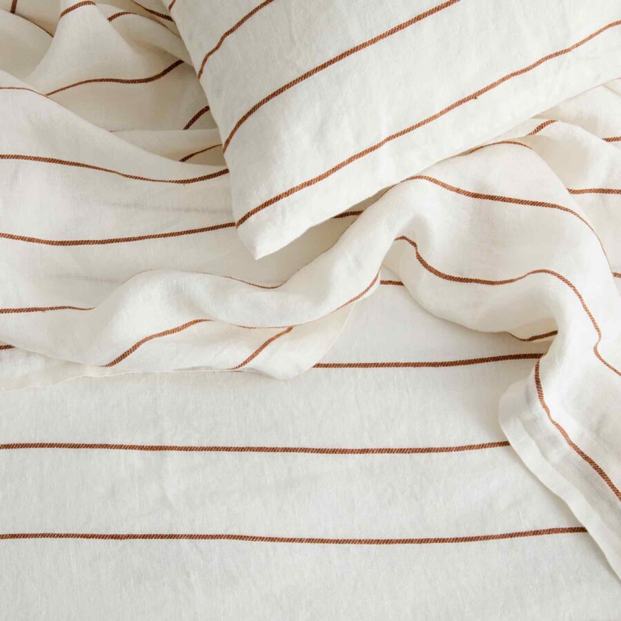 Striped Linen Flat Sheet in Cedar Stripe