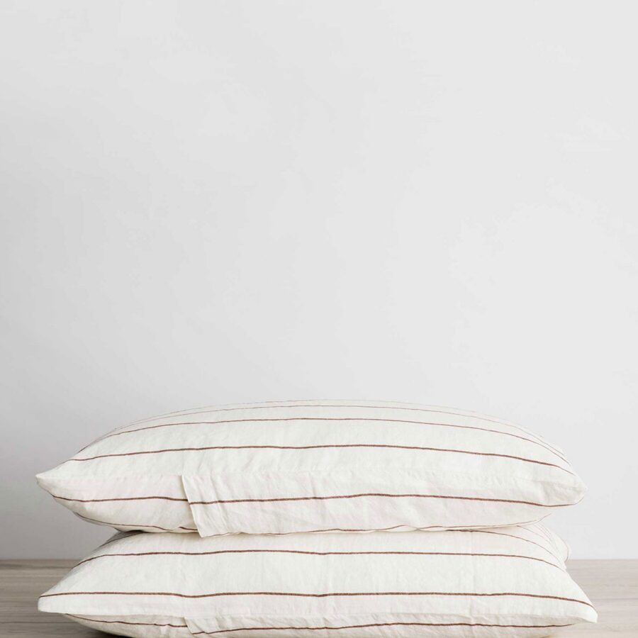 Striped Linen Pillowcase Pair in Cedar Stripe