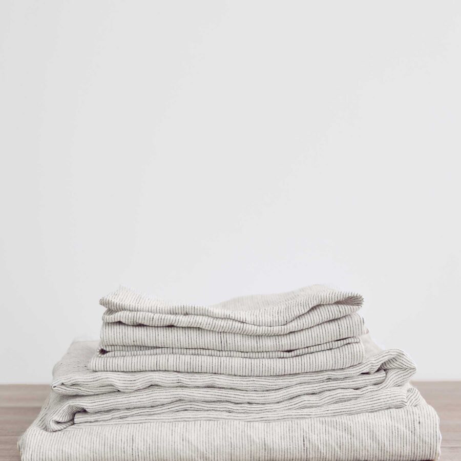 Striped Linen Complete Sheet Set in Pinstripe