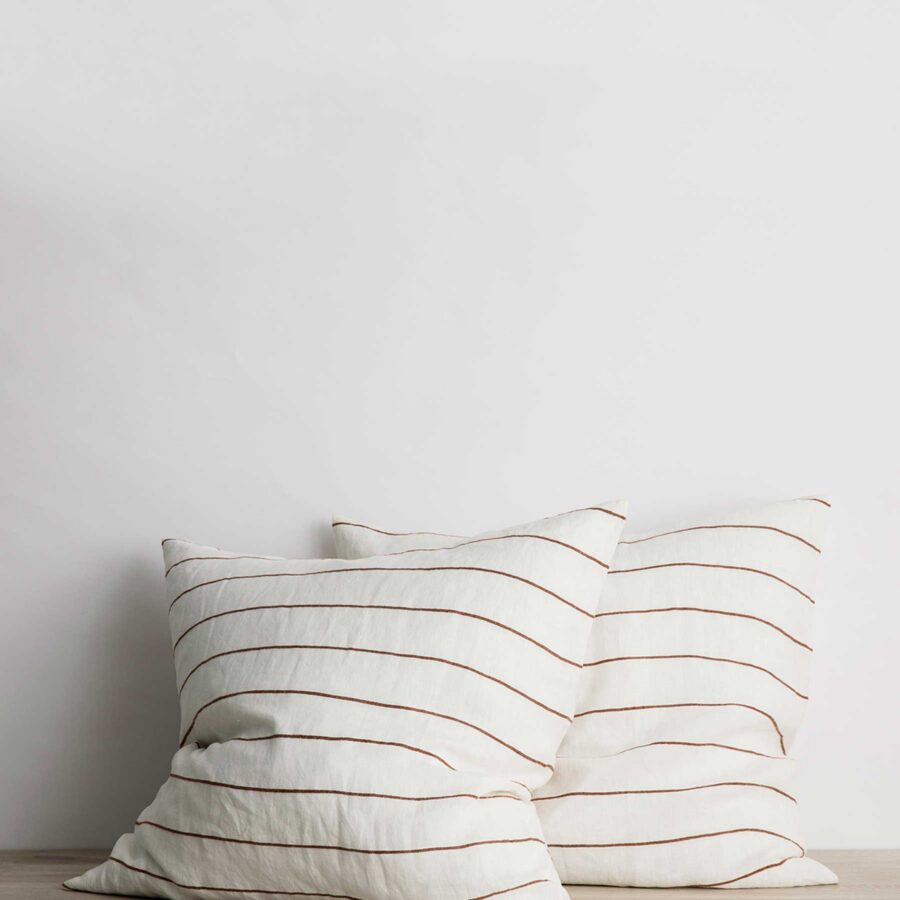 Classic Striped Linen Pillowcase Pair in Cedar Stripe