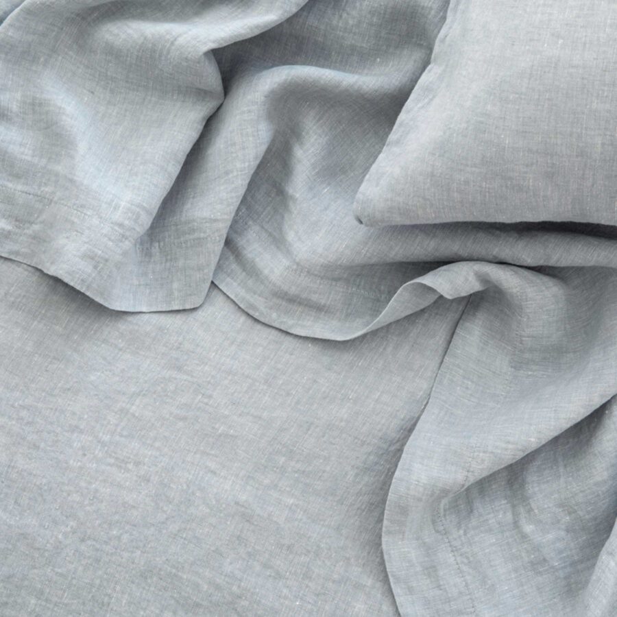 Washed Linen Flat Sheet in Sky