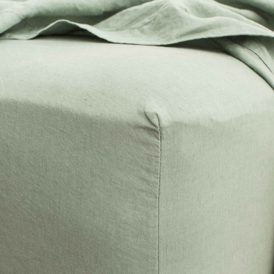 Washed Linen Fitted Sheet in Sage