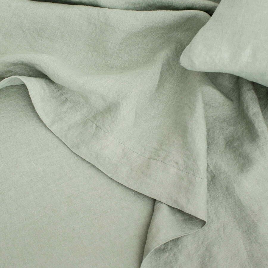 Washed Linen Flat Sheet in Sage