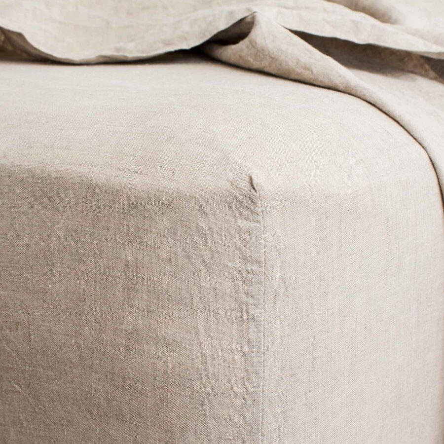 Washed Linen Fitted Sheet in Natural