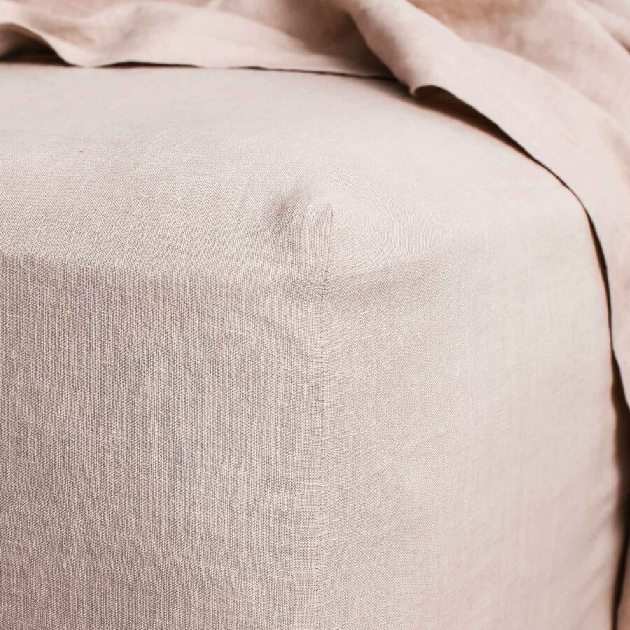 Washed Linen Fitted Sheet in Blush