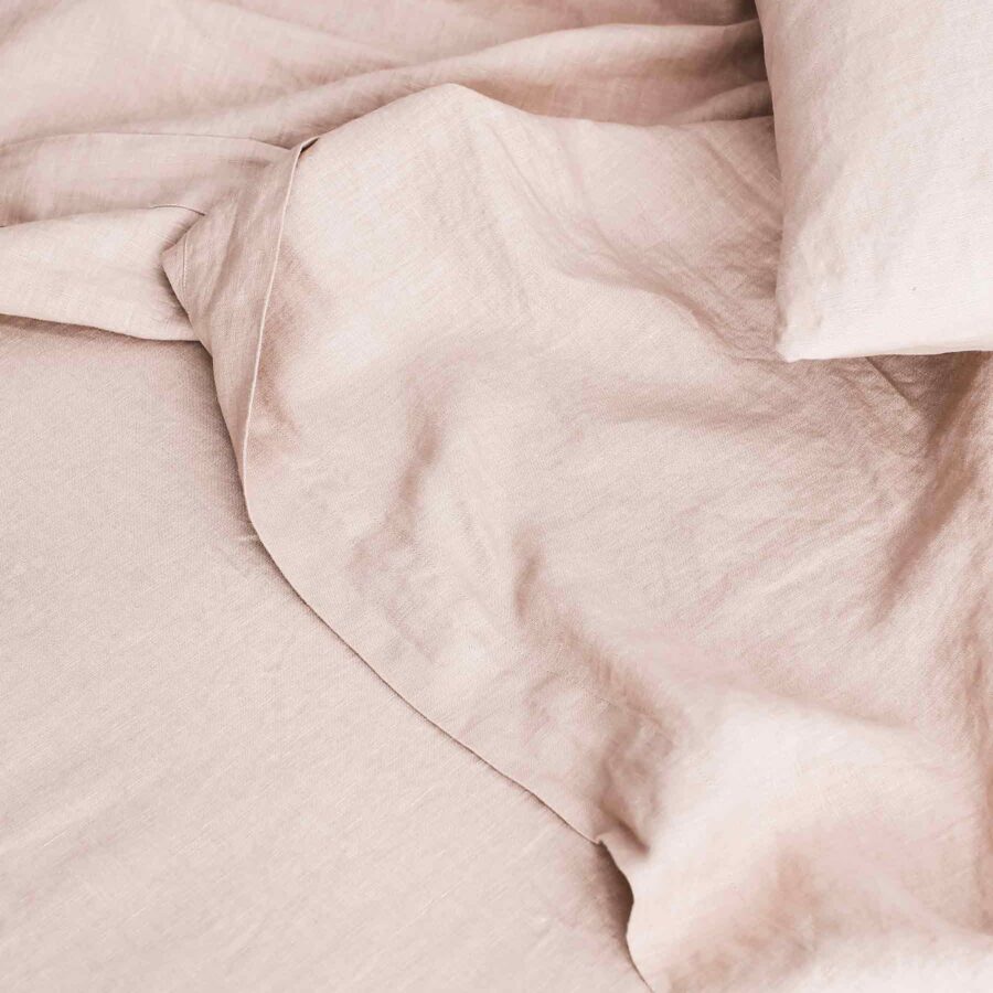 Washed Linen Flat Sheet in Blush