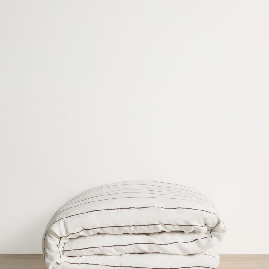 Striped Linen Duvet Cover in Truffle