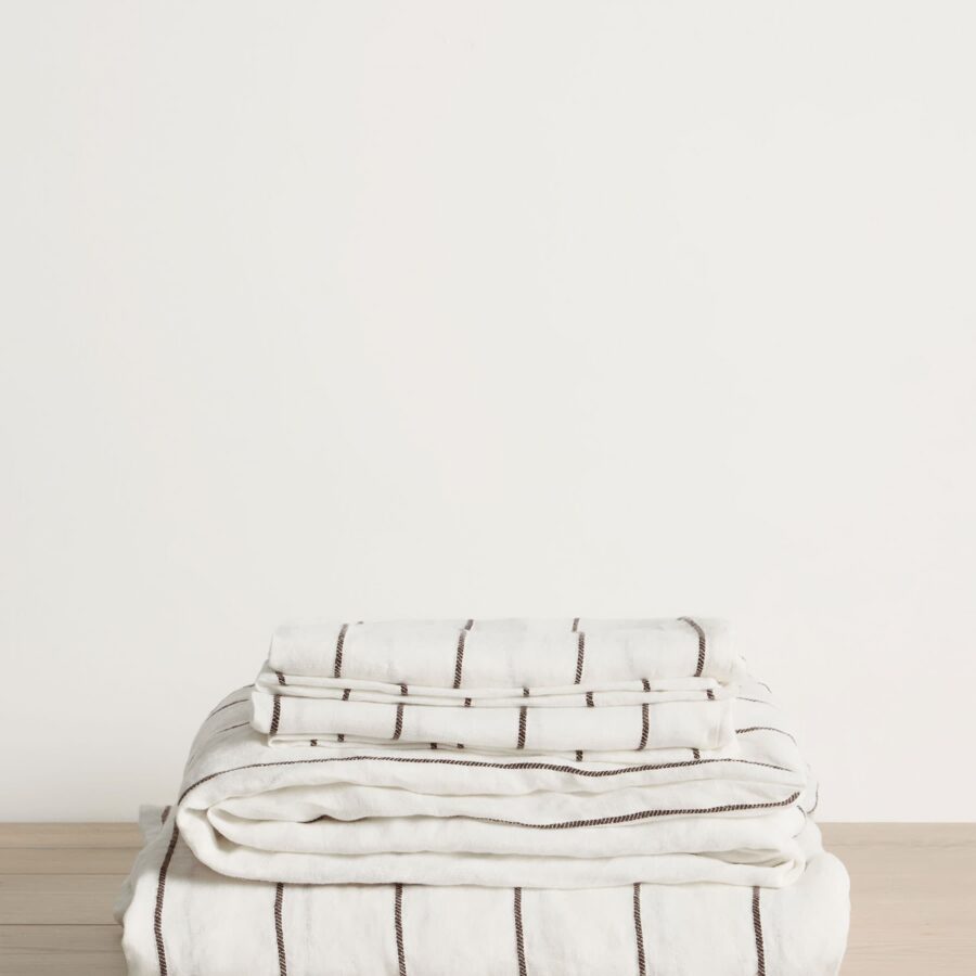Striped Linen Complete Sheet Set in Truffle