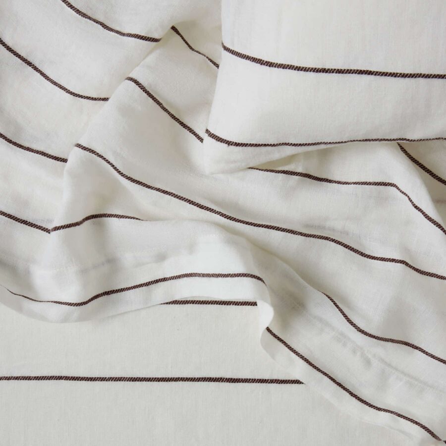 Striped Linen Flat Sheet in Truffle