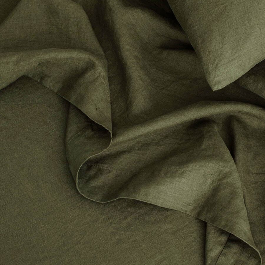 Washed Linen Flat Sheet in Forest