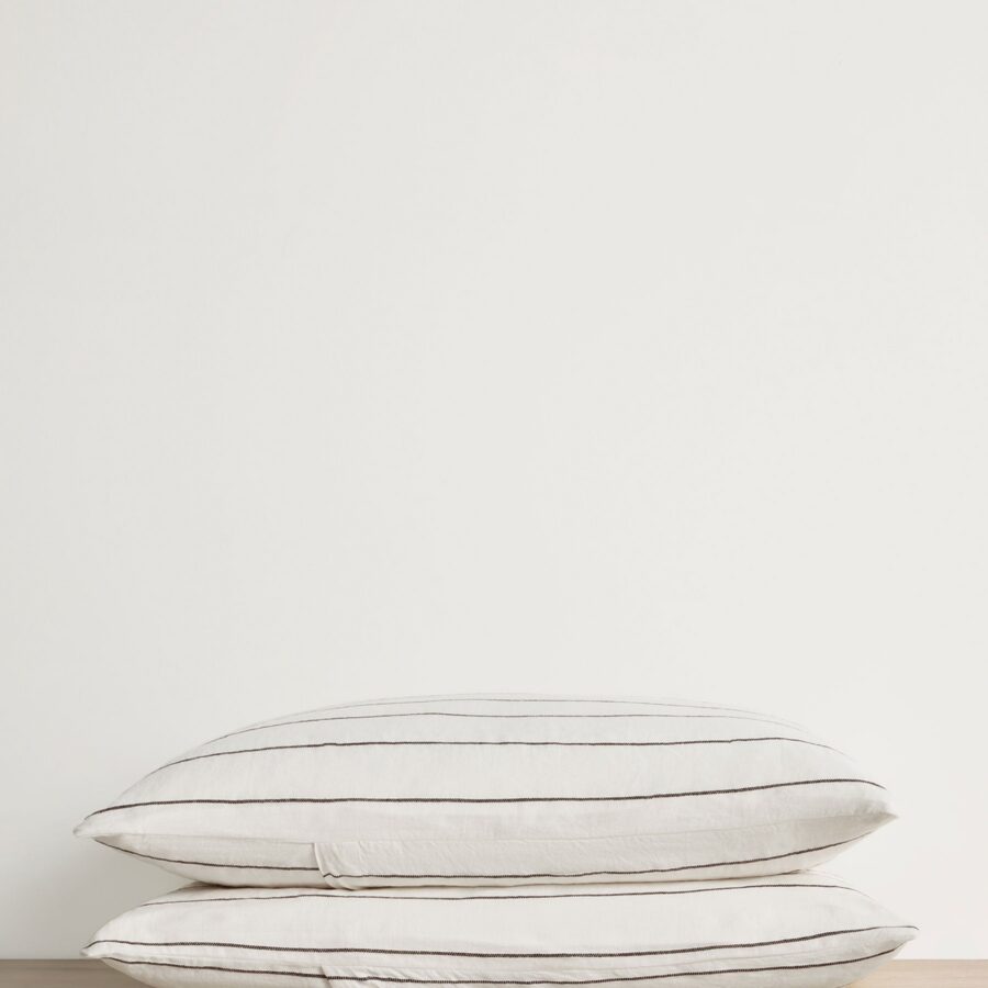 Striped Linen Pillowcase Pair in Truffle